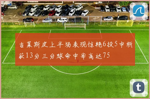 吉莱斯皮上半场表现惊艳6投5中斩获13分三分球命中率高达75